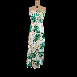 The Webster at Target Green and White Palm Print Strapless Maxi Dress size Small